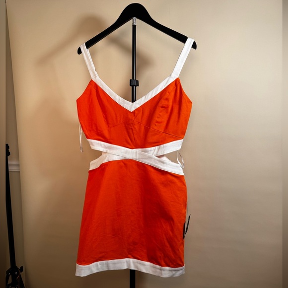 Lulus Orange White Cutout Bodycon Mini Dress Size L NWT - Picture 2 of 6